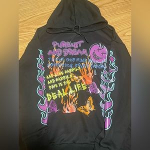 Men’s Graphic Fire Slogan Drawstring Hoodie